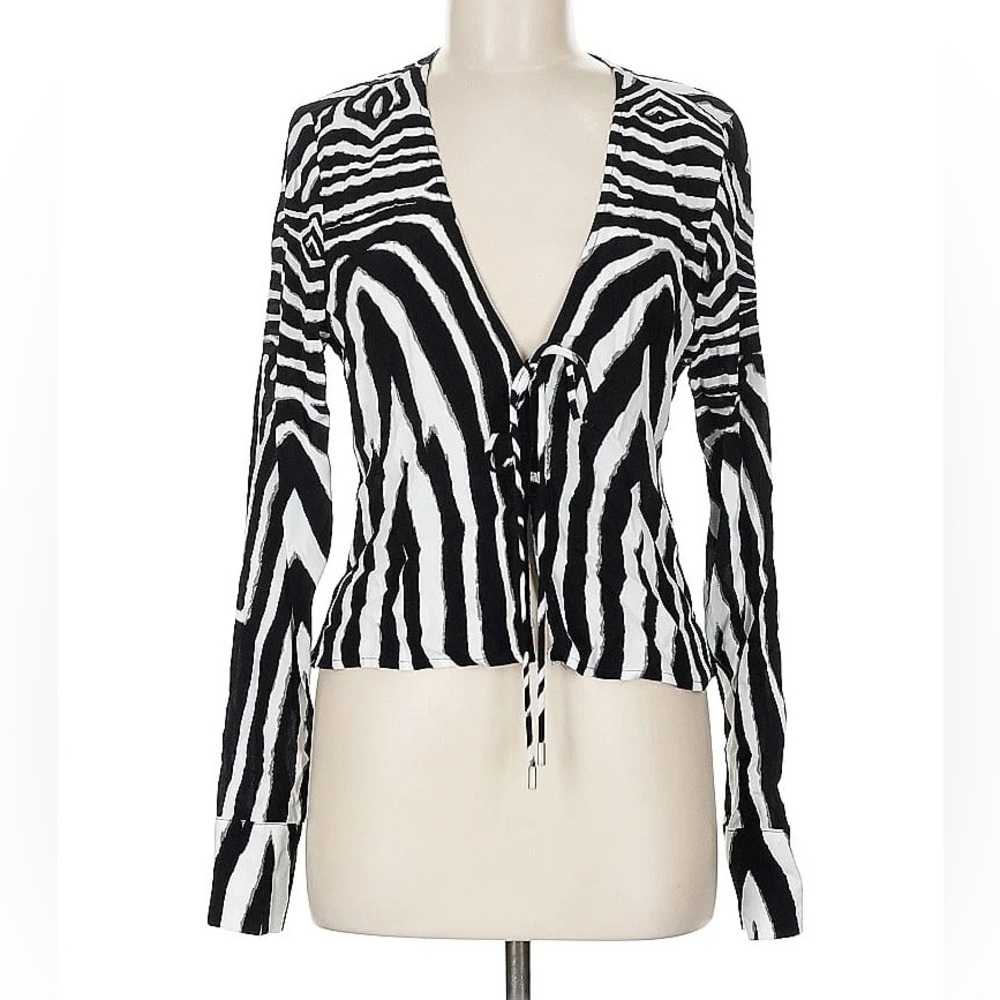 Black and White Zebra Print Tie Top Blouse